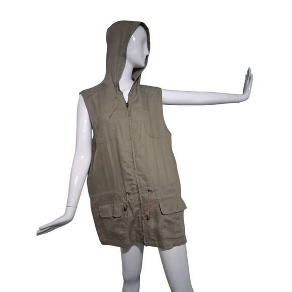 St. Tropez West 100% Linen Womens XL Hooded Full Zip Grunge Breathable Vest Top - Picture 3 of 11